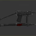 Modern Weapon Submachine Gun Design With Detachable Stock Red Magazine And Metallic Parts
