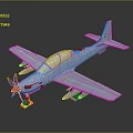 Gray Aircraft Model With Propeller On Yellow Stands And Dark Background 3d model