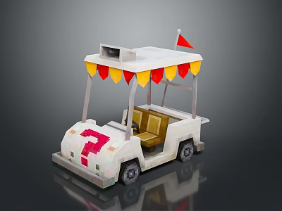 White Cart With Red Pink Number 7 Canopy Yellow Red Triangular Flags And Brown Seats 3d model