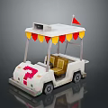 White Cart With Red Pink Number 7 Canopy Yellow Red Triangular Flags And Brown Seats