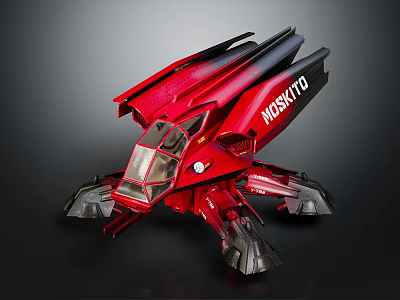 Red HOSOKAWA Spaceship With Futuristic Design Transparent Cockpit And Mechanical Structure For Space Exploration 3d model