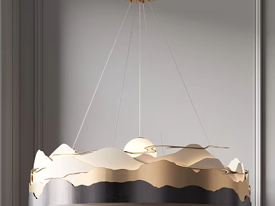 Elegant Modern Chandelier Design With Golden Wave Shaped Layers And Black Accents For Interior Decor 3d model