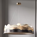 Elegant Modern Chandelier Design With Golden Wave Shaped Layers And Black Accents For Interior Decor