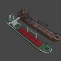 Large Cargo Ship Featuring Red Cargo Covers Green Hull And Deck Equipment 3d model
