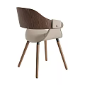 Modern Contemporary Accent Chair With Beige Fabric Cushion Wooden Armrest And Sturdy Tapered Legs