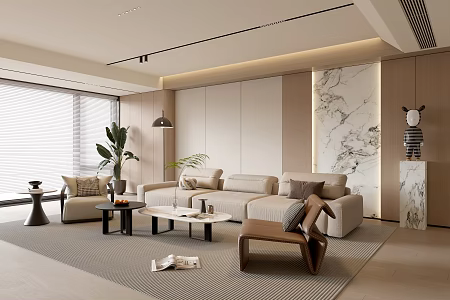 Modern Cream Simple Living Room Balcony Cabinet Sofa Combination Coffee Table Sofa Background Wall 3d model