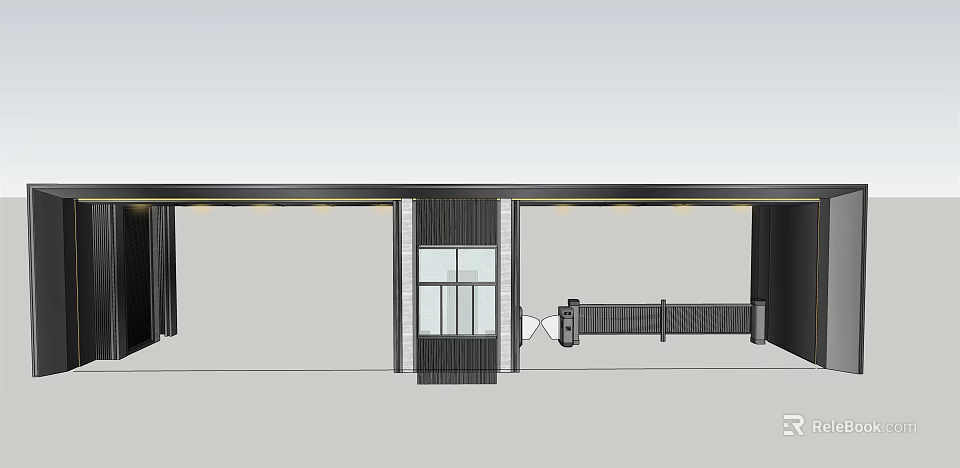 Modern Entrance Gate Design With Glass Door Metal Frame And Security Barrier 3d model 