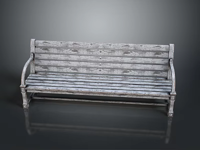 Rustic Wooden Outdoor Bench With Armrests And Natural Wood Grain For Garden Patio 3d model