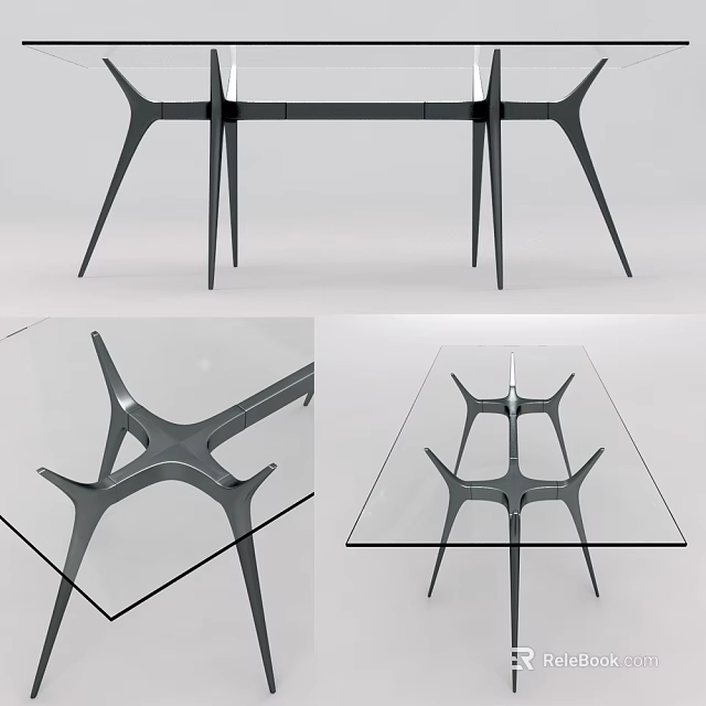 Modern Coffee Table With Glass Top And Unique Metal Geometric Leg Design 3d model 