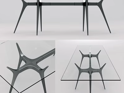 Modern Coffee Table With Glass Top And Unique Metal Geometric Leg Design 3d model