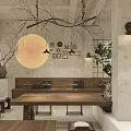 Modern Industrial Café Interior With Wooden Counter Green Plants And Pendant Lights