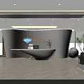 Modern Elegant Curved Bank Reception Desk With Cozy Warm Decoration In Bright Spacious Office Lobby