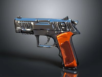 Metal Pistol With Orange Grip And Chrome Finish Detailed Close Up 3d model