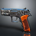 Metal Pistol With Orange Grip And Chrome Finish Detailed Close Up