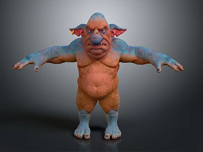 3D Model Game Movie Character With Blue Skin Orange Belly Large Ears Big Nose Standing 3d model
