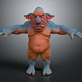 3D Model Game Movie Character With Blue Skin Orange Belly Large Ears Big Nose Standing