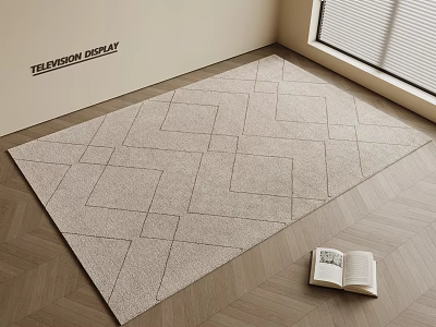 Square Geometric Pattern Carpet On Wooden Floor For Home Interior 3d model