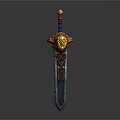 Ornate Fantasy Sword With Golden Decorative Hilt And Intricate Blade Design