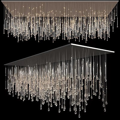 Stunning Crystal Chandelier with Hanging Glass Drops and Elegant Lighting Design 3d model
