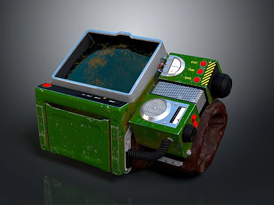 Green Tracked Household Machine With Square Opening Stained Interior And Control Buttons 3d model