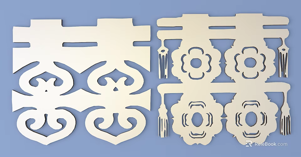 Decorative Intricate White Carved Patterns With Symmetrical Floral And Geometric Motifs 3d model 