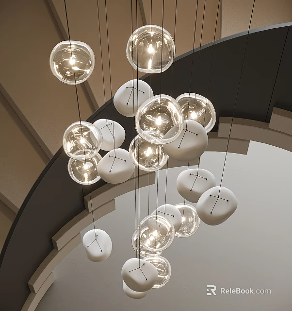 Modern Hanging Chandelier With Transparent And White Glass Balls For Home Decor 3d model 