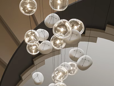 Modern Hanging Chandelier With Transparent And White Glass Balls For Home Decor 3d model