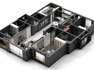 Birds Eye View Of Modern Home Interior Showcasing Rooms And Spaces 3d model