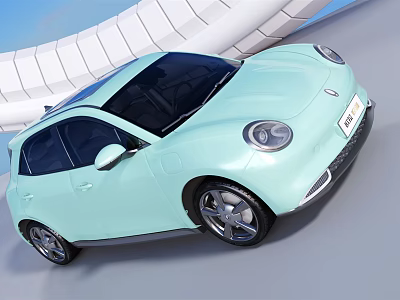 Pastel Green Modern Retro Styled Electric Car With Round Headlights And Curved Body 3d model