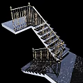 Elegant Modern Staircase Design With White Steps And Gold Decorative Railings