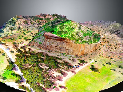 Vibrant Natural Terrain With Green Vegetation Rocky Outcrops And Varied Landforms 3d model
