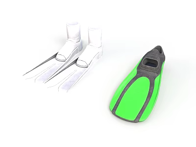 Swimming Flippers Featuring White And Green Black Colorful Designs For Water Sports 3d model