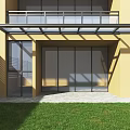 Modern Villa Balcony With Glass Roof Table Chairs Stone Floor And Railing