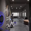 Modern Hair Salon Interior Design With White Styling Chairs Curved Mirrors And Gray Walls