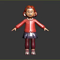 3D Surprised Little Girl Character With Pink Hair Red Jacket Purple Skirt Glasses Arms Outstretched
