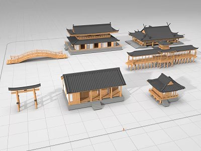 Traditional Ancient Architecture With Wooden Roof Overhanging Eaves And Classic Veranda Design 3d model