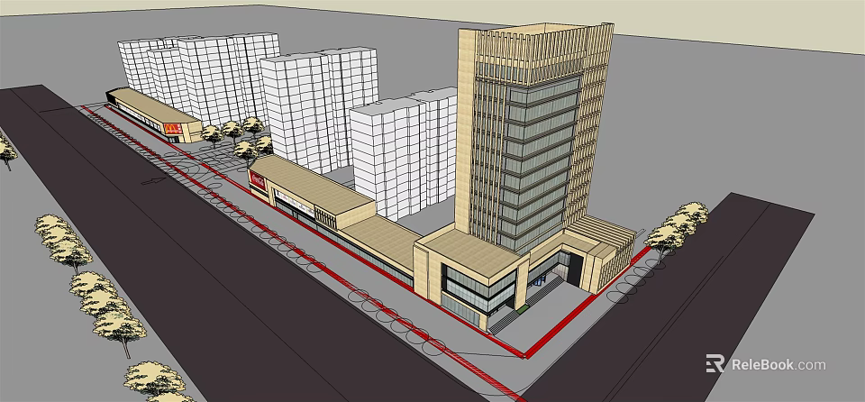 Modern Commercial Street With Tall Buildings And Multi Story Retail Spaces 3d model 