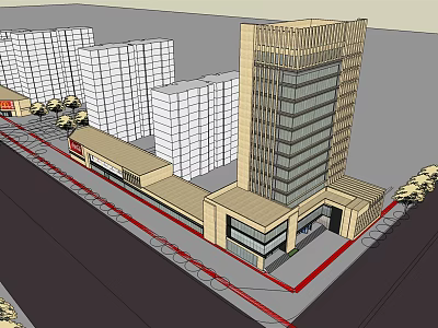 Modern Commercial Street With Tall Buildings And Multi Story Retail Spaces 3d model
