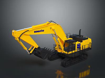 Yellow Komatsu Crawler Excavator With Large Bucket Cab And Track Structure 3d model