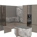 Modern Kitchen Cabinets Design With Wooden Frames And Marble Island Countertop