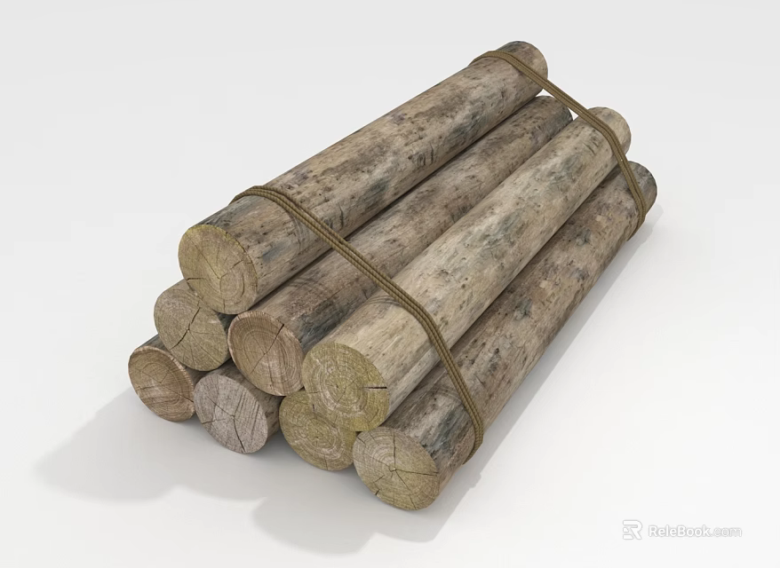 Rustic Wooden Logs Stacked Tied With Rope Natural Raw Wood Texture 3d model 