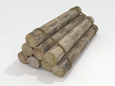 Rustic Wooden Logs Stacked Tied With Rope Natural Raw Wood Texture 3d model