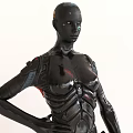 Game And Movie Black Mechanical Robot Characters With Swords And Futuristic Armor