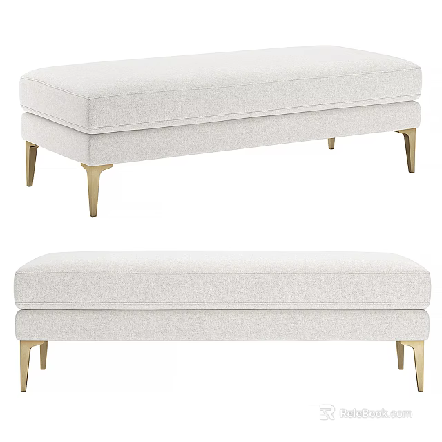 Modern Upholstered Sofa Bench With Light Fabric And Gold Metal Legs Minimalist Design 3d model 