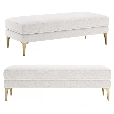Modern Upholstered Sofa Bench With Light Fabric And Gold Metal Legs Minimalist Design 3d model