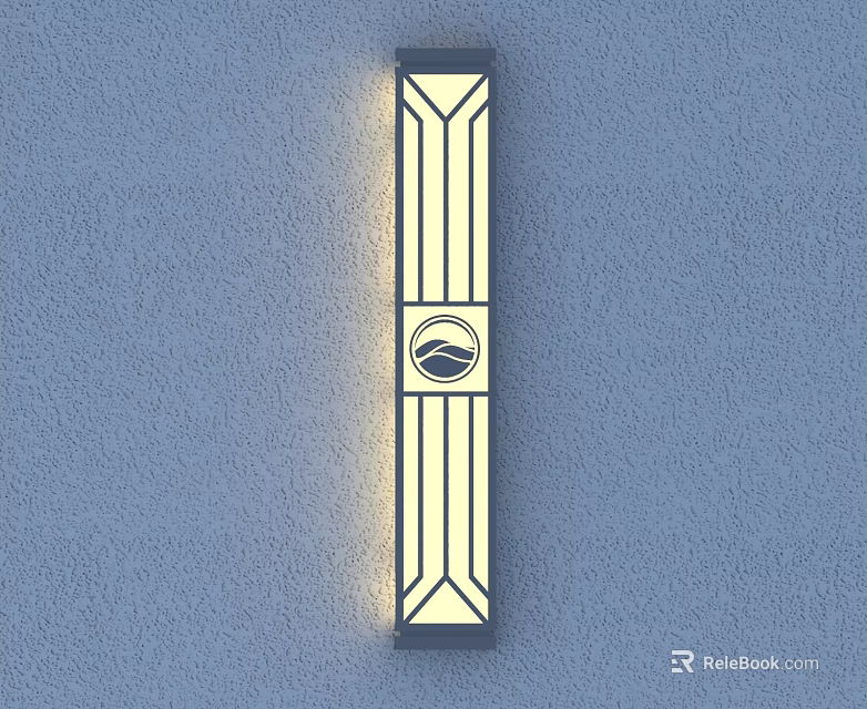 Modern Long Strip Wall Light With Geometric Design And Circular Emblem Illuminated 3d model 