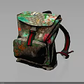 Iconic Pattern Floral Print Fashion Backpack Brown Base Green Red Straps Flap Design