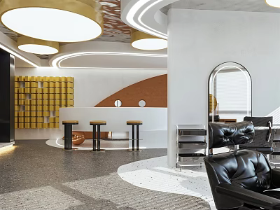 Modern Beauty Hair Salon Interior With Black Leather Chairs Mirrors And Stylish Lighting 3d model