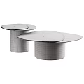 Modern Irregular Marble Top Nesting Coffee Table Set With Sturdy Cylindrical Dark Metal Base