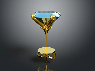 Elegant Blue Diamond Shaped Clothing Accessory With Golden Base And Shiny Surface 3d model